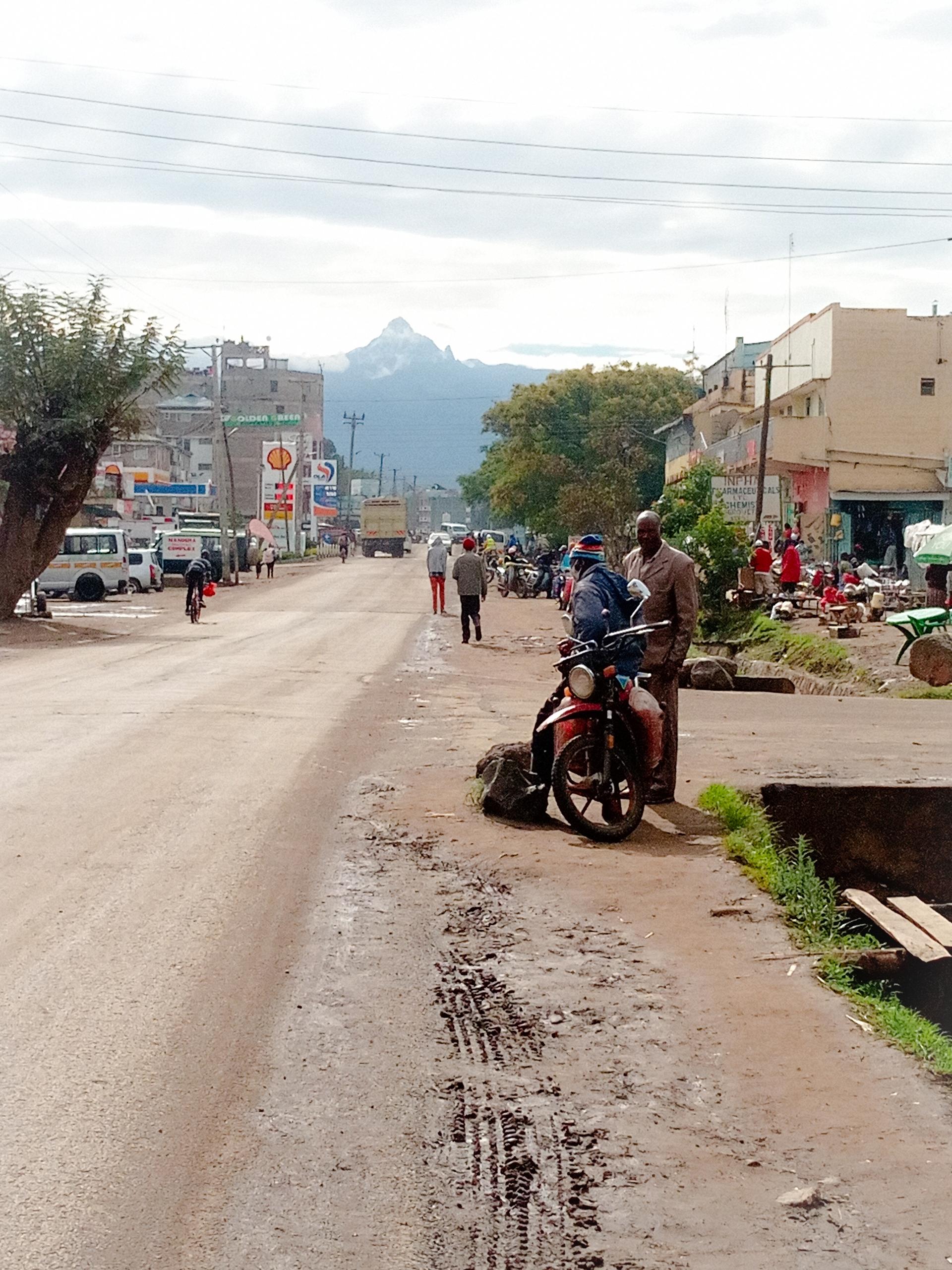 View of snow-capped Mt. Kenya rising above the rooftops of Nanyuki town in Laikipia County, the setting of the disputed Ebola quarantine facility.